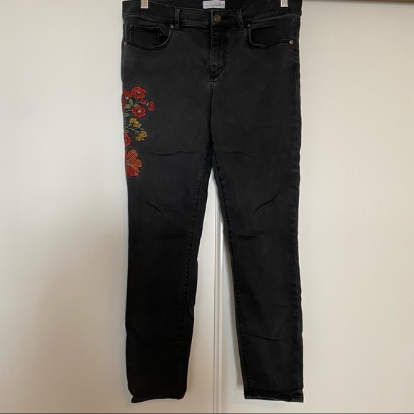 Host Pick 🌺 LOFT Black Poppy Embroidered Mid-Rise Jeans Size 31 or 12 - Picture 6 of 10